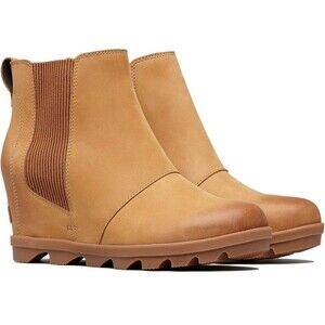 SOREL Joan of Arctic Wedge II Camel Tan Chelsea Leather Boots Women's 9 New